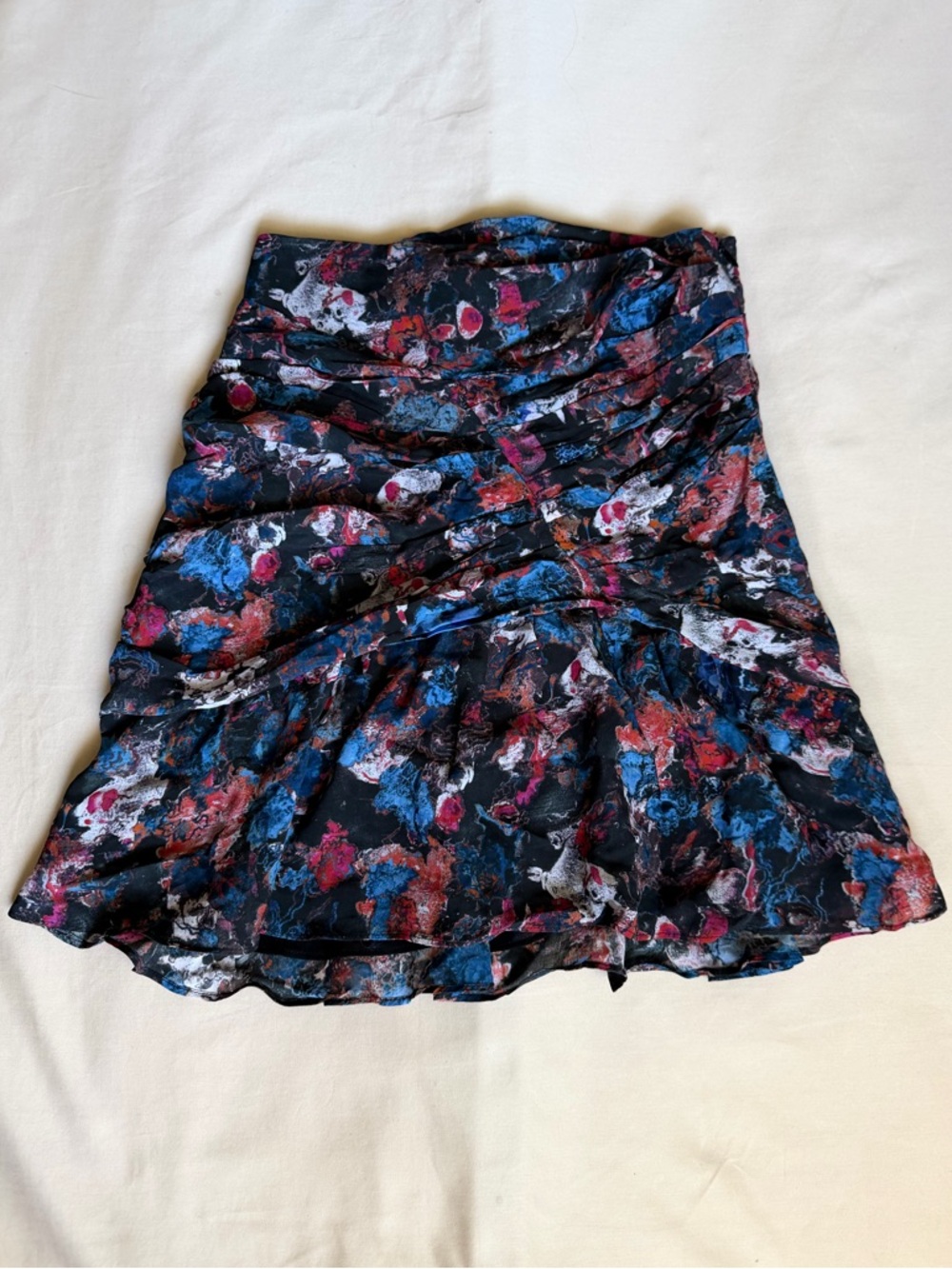 IRO Nuada Ruched Floral Mini Skirt Ruffle Abstract Print Designer